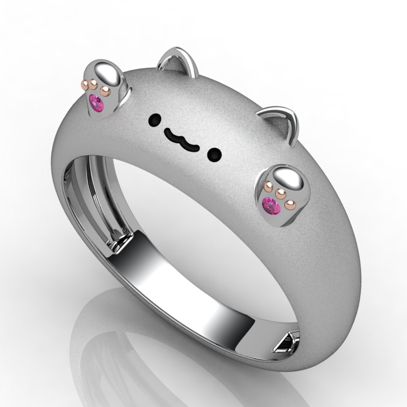 Bongo Cat Ring Set With Genuine Pink Sapphires Sterling Etsy