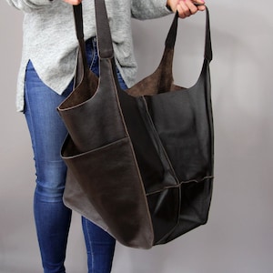 XXL Handbag, Oversize Brown  Handbag, Large Shoulder Bag, Soft Leather Bag, Foldover Bag, Designer Handbag, Shoulder Hobo Bag, Hobo Bag