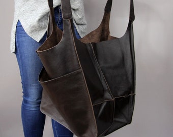 XXL Handbag, Oversize Brown  Handbag, Large Shoulder Bag, Soft Leather Bag, Foldover Bag, Designer Handbag, Shoulder Hobo Bag, Hobo Bag