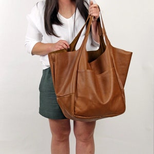 Camel LEATHER TOTE bag, Slouchy Tote, Brown Handbag for Women, Every Day Bag, Women leather bag, Weekender Oversized bag, Large tote bag