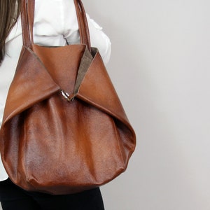 LARGE OVERSIZED TOTE bag, Brown Slouchy Tote, Brown Handbag for Women, Soft Leather Bag, Every Day Bag, Women leather bag image 2