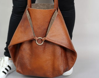 Large leather shoulder bag, Brown Slouchy Tote, Brown Handbag for Women,  Soft Leather Bag, Every Day Bag, Women leather bag CHRISTMAS GIFT