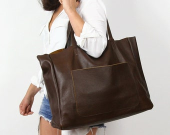 OVERSIZED TOTE,  Large Slouchy Tote, Brown Handbag for Women, Leather Bag, Every Day Bag, Women leather bag, Leather carry on