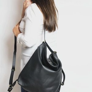Convertible Leather Backpack Crossbody Bag: Handmade Full-Grain Shoulder Bag