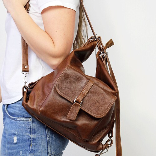 BROWN LEATHER BACKPACK Purse Backpack Leather Shoulder Bag Etsy