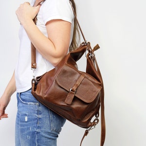 CONVERTIBLE LEATHER BACKPACK purse  Backpack Leather Shoulder Bag Brown Bag, Rucksack Leather Purse Bag Brown Women&#39;s handbag Leather bag