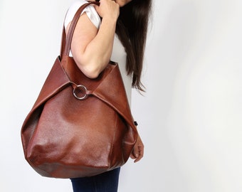 BROWN LARGE LEATHER Bag Shoulder bag,  Brown Slouchy Tote, Brown Handbag for Women,  Soft Leather Bag, Every Day Bag, Women leather bag