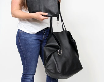 LARGE LEATHER TOTE Shoulder bag,  Black Slouchy Tote, Black Handbag for Women,  Soft Leather Bag, Every Day Bag, Women leather bag