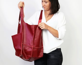 Red Oversized tote - Extra large Leather Tote Bag for Women, Leather Tote, Grocery Mommy Bag, Weekender Oversized bag Oxblood Large tote bag