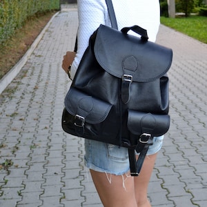 Men&#39;s Leather Backpack,LEATHER BACKPACK PURSE, Black Backpack Leather Rucksack