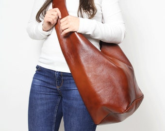 Brown BOHO bag, Brown slouchy hobo, LEATHER HIPPIE bag, Leather crossbody bag, Soft Leather Bag, Every Day Bag, Women hobo bag