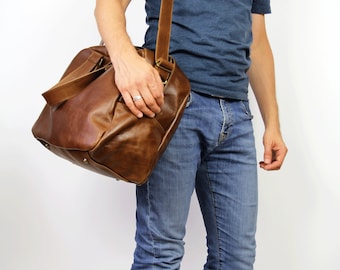 Brown Leather Bag, Brown large bag, Duffel Bag Leather Travel Bag, Large crossbody bag, Leather Shoulder bag, Carryall Bag, Leather Gym Bag