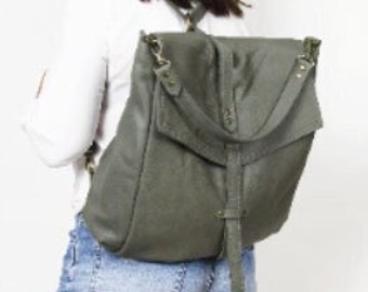 Leather Convertible Bag, Gray Leather Backpack Large Crossbody Bag, Gray Leather Travel Bag  Weekender Women's handbag Leather bag