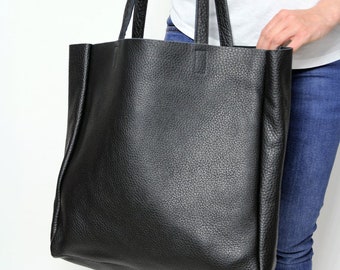 Leather Tote Bag for Women, Large Tote Bag for Work, Black Leather Shoulder bag, Everyday Bag, Women leather bag, Large Black Tote, Work Bag