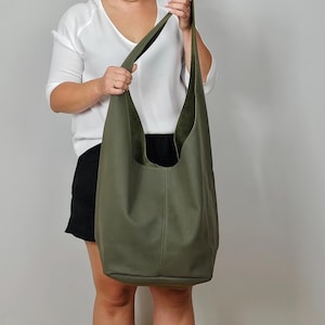 Oversized Leather Hobo Bag – Slouchy Handmade Shoulder Bag – Large Green Leather Hobo – Boho Crossbody Purse Everyday Leather Bag for Women