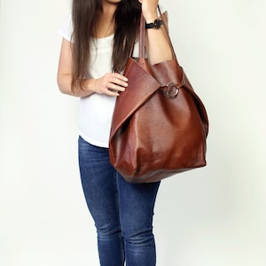 LARGE OVERSIZED TOTE bag, Brown Slouchy Tote, Brown Handbag for Women, Soft Leather Bag, Every Day Bag, Women leather bag image 6