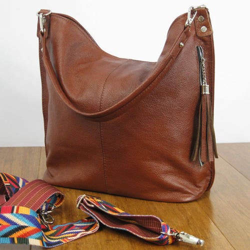 Cognac Leather Hobo Bag Everyday Shoulder Bag Cognac Brown Etsy