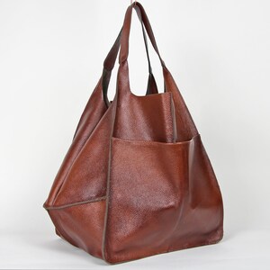 Weekender Oversized bag Large leather tote bag, Slouchy Tote, Cognac Handbag for Women, Soft Leather Bag, Every Day Bag, Women leather bag image 4