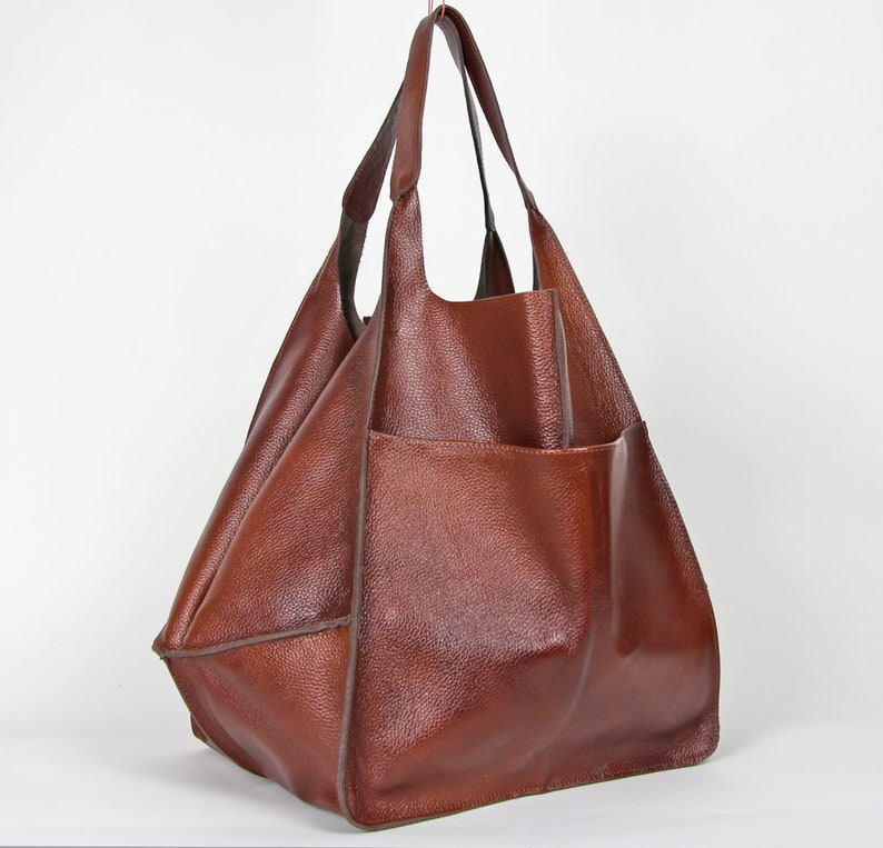 Weekender Oversized bag Large leather tote bag, Slouchy Tote, Cognac Handbag for Women, Soft Leather Bag, Every Day Bag, Women leather bag image 4