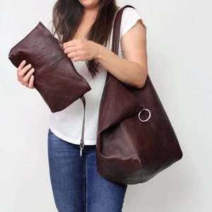 Large Genuine Leather Shoulder Bag – Slouchy Tote Purse – Handmade Leather Work and School Bag – Oversized Leather Tote Bag for Daily Use