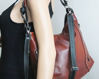 Bolso hobo de piel marrón – Bolso bandolera convertible