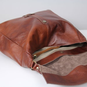 Leather Convertible Bag, Brown Leather Backpack Large Crossbody Bag, Cognac Leather Travel Bag Cognac Weekender Women's handbag Leather bag image 7