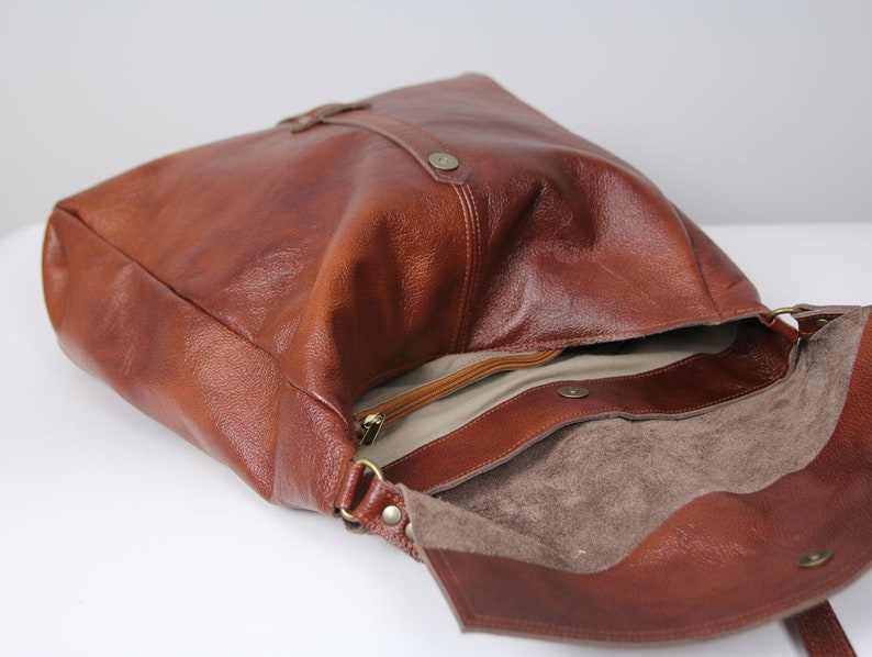 Leather Convertible Bag, Brown Leather Backpack Large Crossbody Bag, Cognac Leather Travel Bag Cognac Weekender Women's handbag Leather bag image 7