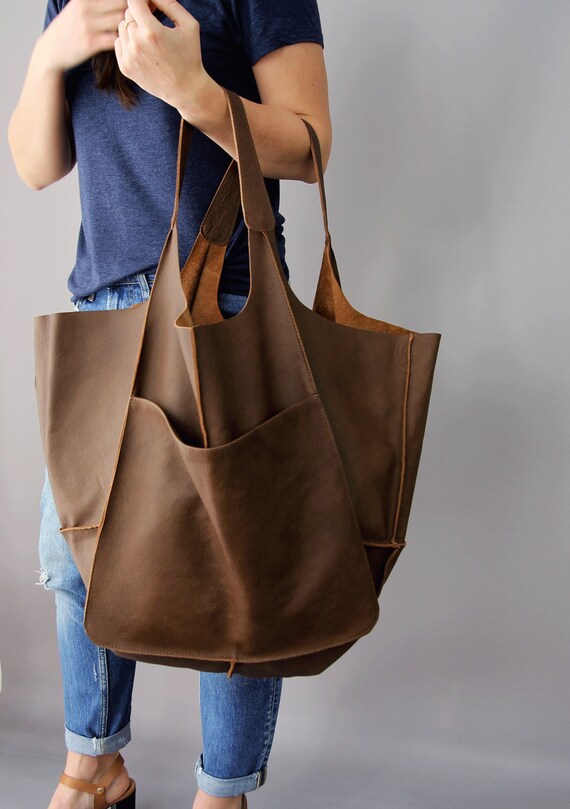 Ne Surdimensionné À Cuir Grand Les CuirWeekender Jours Pour En Sac Femme Main SoupleTous CabasAmpleBrun gfy76bY