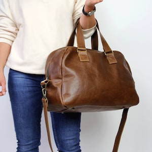 Unisex Braune Ledertasche, Braune große Tasche, Duffel Bag Leder Reisetasche, Große Crossbody Tasche, Oversized Tasche, Tragetasche, Leder Gym Bag