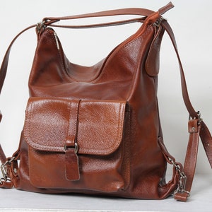 BACKPACK purse for women Backpack Leather Shoulder Bag, Convertible Leather Purse Bag Cognac  Women's handbag Leather bag cyber week