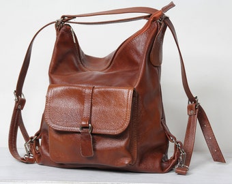 BACKPACK purse for women Backpack Leather Shoulder Bag, Convertible Leather Purse Bag Cognac  Women's handbag Leather bag cyber week