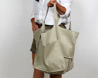 Sac fourre-tout en cuir Sac hobo Sac à main hobo minimaliste et souple Cuir beige Cuir naturel souple Grande capacité Sac de tous les jours Sac de week-end