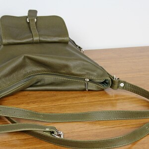 Multi Way Rucksack Hobo Bag Olive Leather Shoulder Bag Green Convertible backpack Brown Backpack Leather Rucksack zdjęcie 3