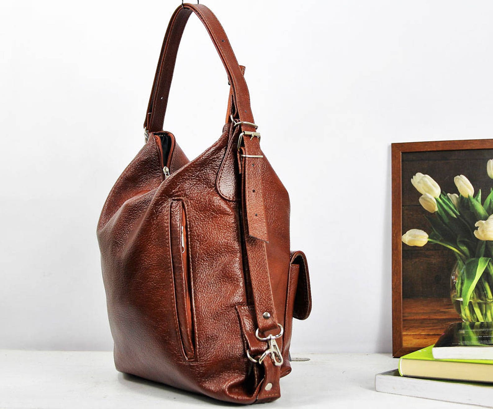 BROWN LEATHER BACKPACK Purse Backpack Leather Shoulder Bag Etsy