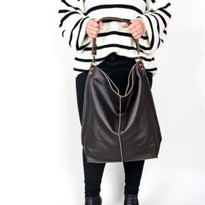 Large Brown Leather Hobo Bag: Oversized Handmade Shoulder Handbag with Top Zipper