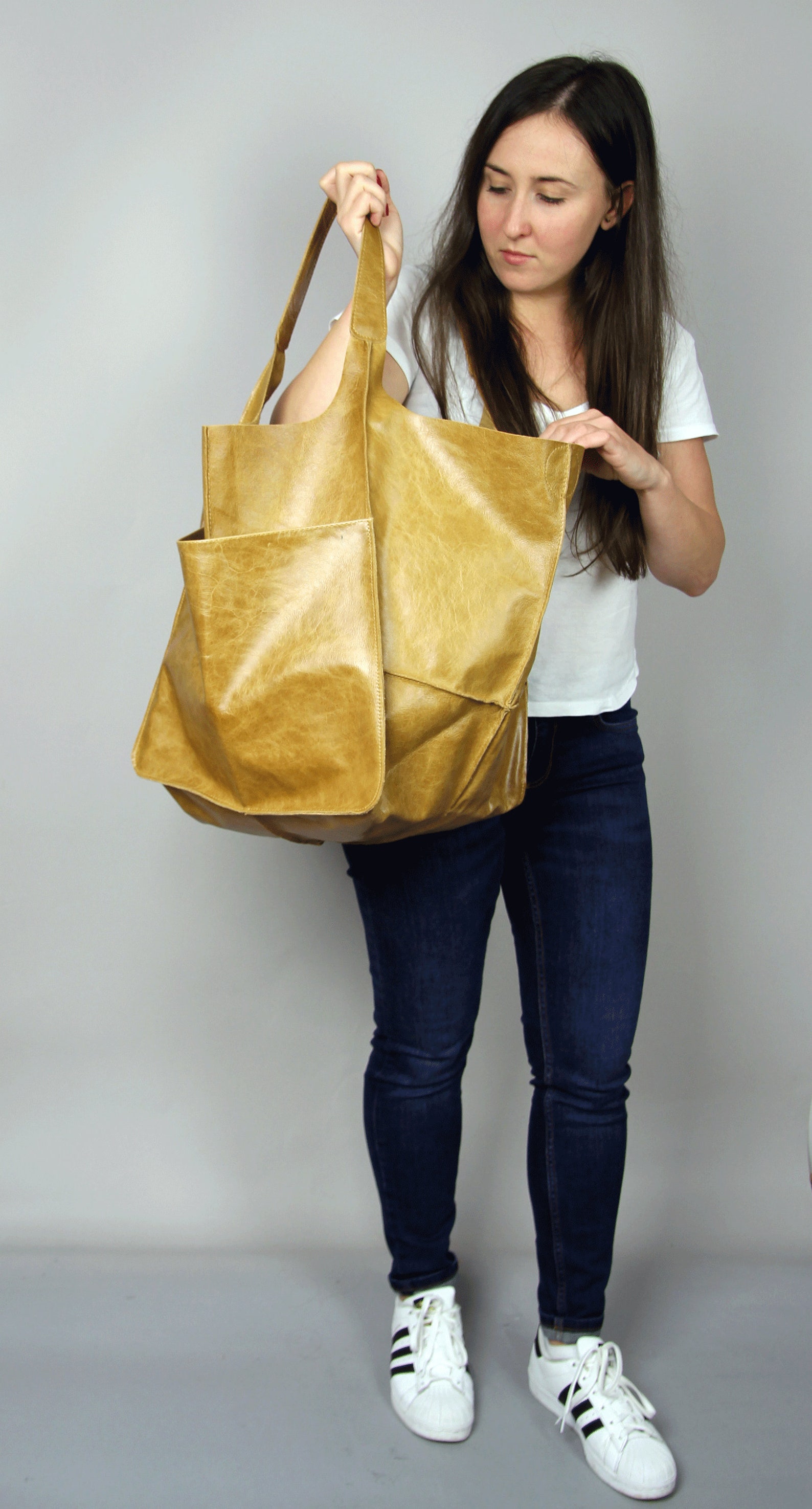 Large Y Grained Leather Tote Bag main image 1