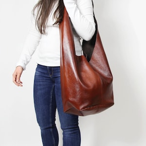 Brown BOHO bag, Brown slouchy hobo, LEATHER HIPPIE bag, Leather crossbody bag, Soft Leather Bag, Every Day Bag, Women hobo bag image 2