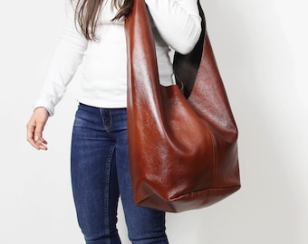 Hobo marrone slouchy, borsa LEATHER HIPPIE, borsa Brown BOHO, borsa a tracolla in pelle, soft Leather bag, Every Day bag, Women hobo bag