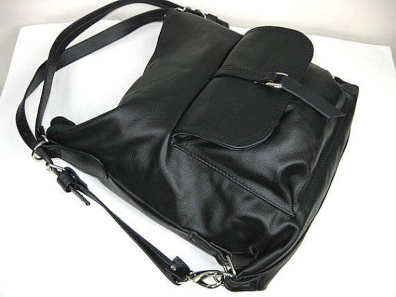 Black LEATHER BACKPACK PURSE Leather Shoulder Bag Black Backpack Black Rucksack Leather Purse Bag Black Women/'s handbag Leather bag