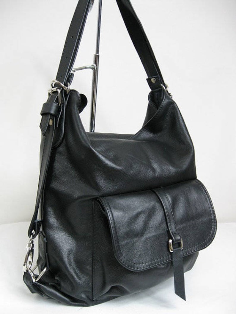 Black LEATHER BACKPACK PURSE Leather Shoulder Bag Black Backpack Black Rucksack Leather Purse Bag Black Women/'s handbag Leather bag