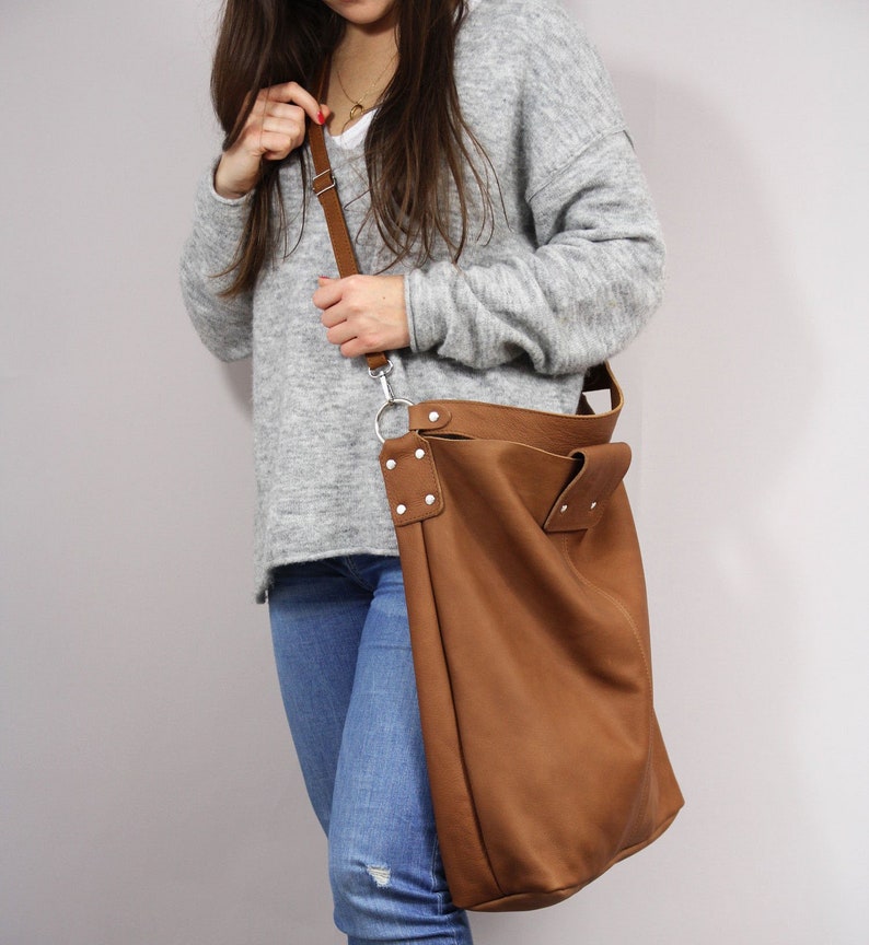 Brown Large Oversized Bag Large Leather Tote Bag Every Day - Etsy