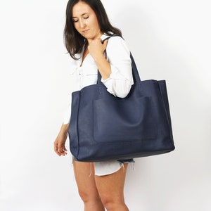 Grand cabas bleu marine, cabas OVERSIZED, grand sac, grand fourre-tout souple, sac à main bleu pour femme, sac en cuir, sac de tous les jours, sac en cuir pour femme