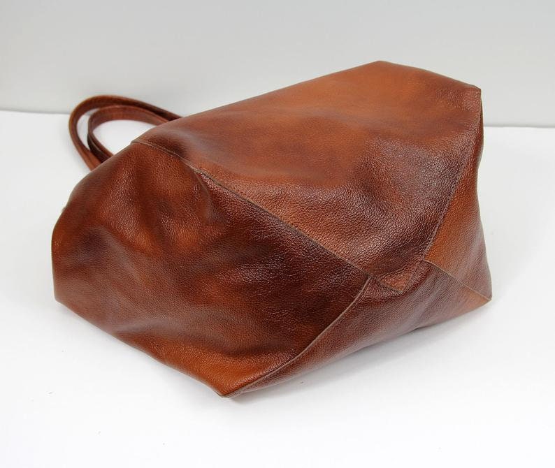 Cognac Brown grand sac en cuir Sac brun surdimensionn?� Sac - Etsy France