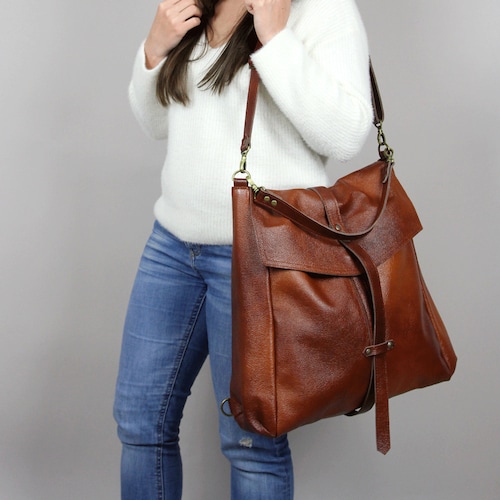 Leather Convertible Bag Brown Leather 
