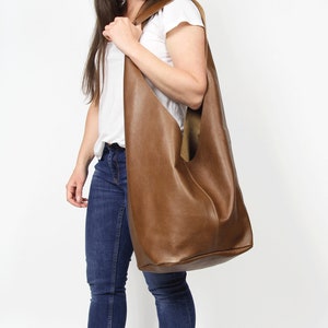 Oversized Leather Hobo Bag – Slouchy Handmade Shoulder Bag – Large Brown Leather Hobo – Boho Crossbody Purse Everyday Leather Bag for Women