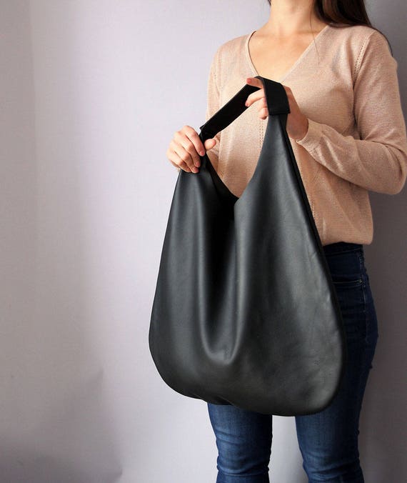 BLACK LEATHER HOBO Bag Black Handbag for Women Black Handbag for Women Soft Leather  Bag Every Day Bag Women Black Bag 