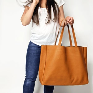 Large Leather Bag for Work, Camel Leather Tote Bag, Leather Purse, Large Leather Bag, Leather Shoulder Bag Brown Tote Bag Brown Leather Tote