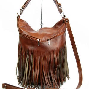 Boho Fringe Leather Hobo Bag – Brown Genuine Leather Shoulder Bag – Handmade Large Crossbody Bag -Western Style Purse –Bohemian Festival Bag