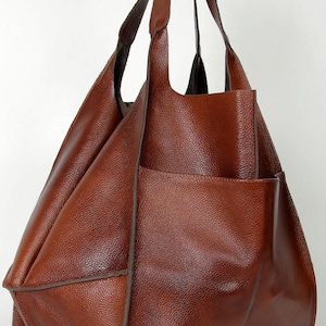 Weekender Oversized bag Large leather tote bag, Slouchy Tote, Cognac Handbag for Women, Soft Leather Bag, Every Day Bag, Women leather bag image 10