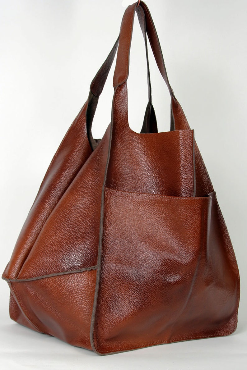 Weekender Oversized bag Large leather tote bag, Slouchy Tote, Cognac Handbag for Women, Soft Leather Bag, Every Day Bag, Women leather bag image 10